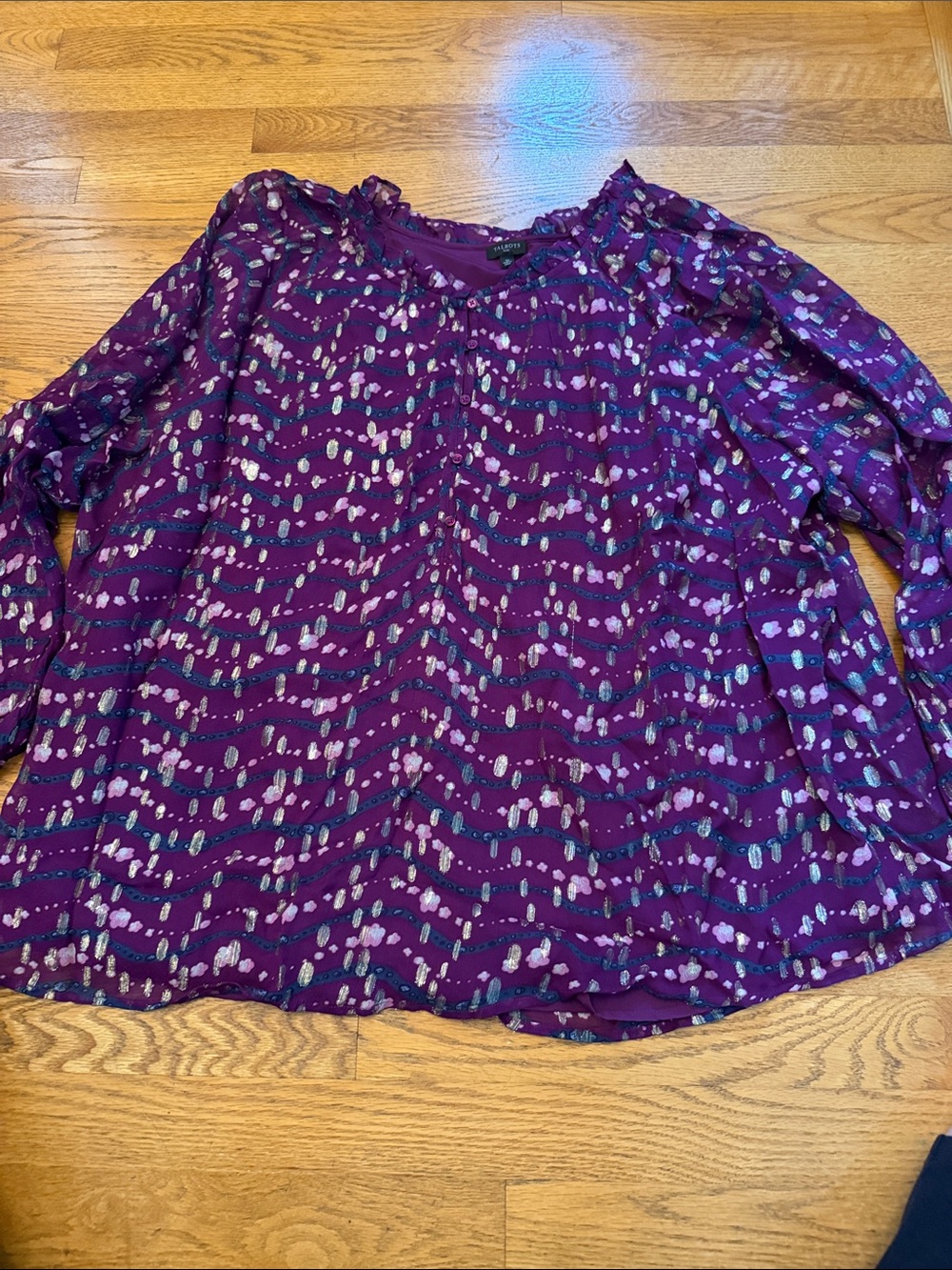 Talbots Purple Multicolor Printed Long-Sleeve Blouse 3XL